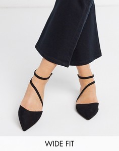 Черные остроносые балетки для широкой стопы ASOS DESIGN-Черный