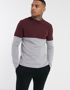 Серый лонгслив из органического хлопка с контрастной кокеткой ASOS DESIGN