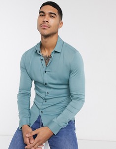 Сине-зеленая облегающая рубашка из вискозы ASOS DESIGN-Синий