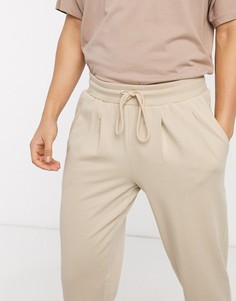 Бежевые зауженные джоггеры со складками ASOS DESIGN-Бежевый