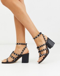 Черные босоножки на блочном каблуке с заклепками ASOS DESIGN-Черный