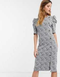 Платье миди с принтом и объемными рукавами River Island-Мульти