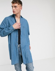 Длинная джинсовая oversize-рубашка ASOS DESIGN-Синий
