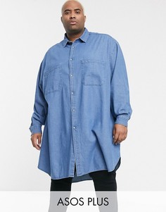 Очень свободная и длинная джинсовая рубашка ASOS DESIGN Plus-Синий