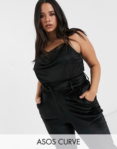 Черный топ на бретельках с кружевной отделкой ASOS DESIGN Curve