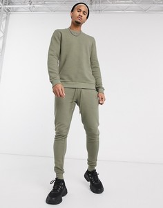 Спортивный костюм цвета хаки в рубчик ASOS DESIGN-Зеленый