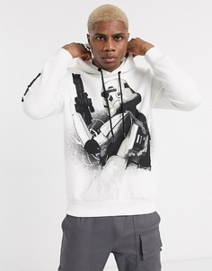 Худи белого цвета с принтом Bershka-Белый