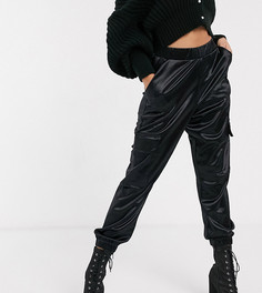 Атласные джоггеры с карманами ASOS DESIGN Petite-Черный