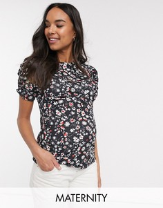 Футболка с присборенными рукавами и принтом New Look Maternity-Черный