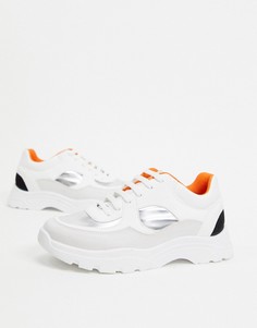 Белые/черные/серебристые кроссовки на массивной подошве ASOS DESIGN-Мульти