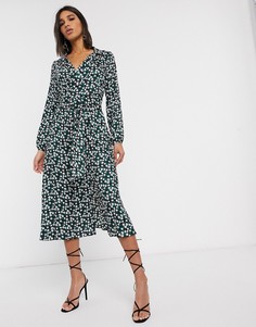 Платье миди с запахом и цветочным принтом ASOS DESIGN-Мульти