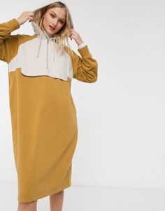 Бежевое oversized-платье в стиле колор блок с капюшоном Monki-Бежевый
