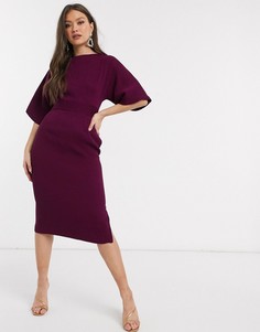 Сливовое платье-футляр в рубчик с поясом Closet London-Фиолетовый