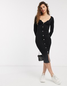 Черное платье миди с разрезом Miss Selfridge-Черный