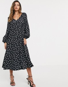 Свободное фактурное платье миди с принтом ASOS DESIGN-Мульти