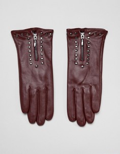 Кожаные перчатки с молнией и заклепками Barneys Originals-Красный