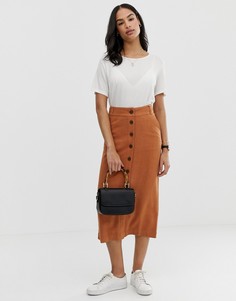 Льняная юбка миди на пуговицах ASOS DESIGN-Коричневый