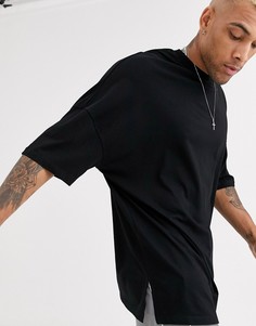Черная длинная oversize-футболка с разрезами по бокам ASOS DESIGN-Черный