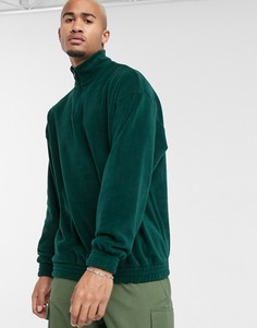 Темно-зеленый флисовый oversized-свитшот с короткой молнией ASOS DESIGN