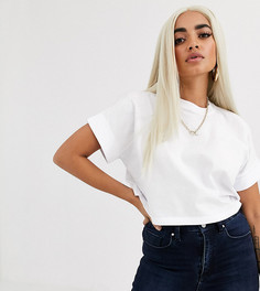 Белая укороченная футболка с отворотами на рукавах ASOS DESIGN Petite-Белый