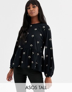 Лонгслив с цветочной вышивкой ASOS DESIGN Tall-Черный