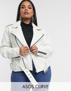 Белая байкерская oversized-куртка из искусственной кожи ASOS DESIGN Curve-Белый