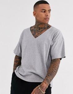 Серая меланжевая oversize-футболка с V-образным вырезом ASOS DESIGN-Серый