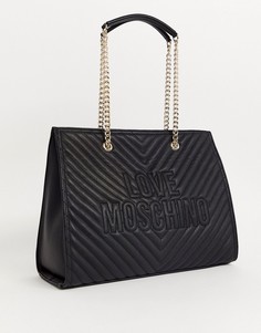 Черная стеганая сумка-тоут с тиснением и съемным клатчем Love Moschino-Черный
