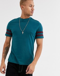 Футболка из органического хлопка с контрастными полосками на рукавах ASOS DESIGN-Зеленый