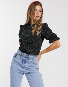 Черная рубашка в горошек с оборкой Miss Selfridge-Черный