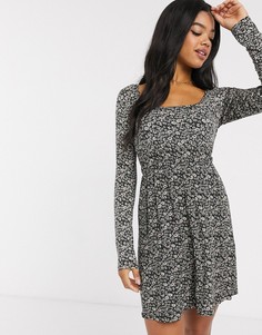 Платье мини с квадратным вырезом и цветочным принтом Miss Selfridge-Мульти