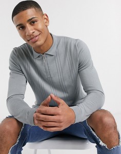 Поло серого цвета с длинными рукавами Topman-Серый