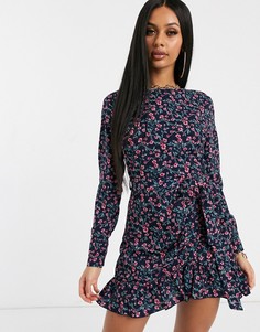 Чайное платье с цветочным принтом и поясом Missguided-Мульти