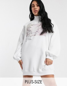 Трикотажное oversize-платье с принтом \"self care\" Public Desire Curve-Белый