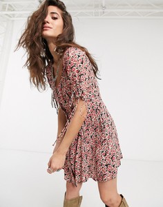 Платье мини на пуговицах с цветочным принтом Free People-Черный