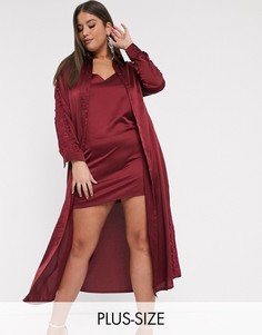 Бордовая атласная рубашка макси Missguided Plus-Фиолетовый