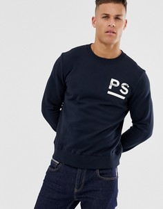 Темно-синий свитшот с круглым вырезом и контрастным логотипом PS Paul Smith