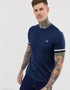 Темно-синяя футболка из ткани пике с кантом Fred Perry-Темно-синий