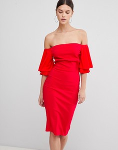 Платье с широким вырезом и короткими рукавами Vesper-Красный