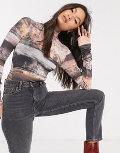 Сетчатый топ с воротом-трубой Topshop-Мульти