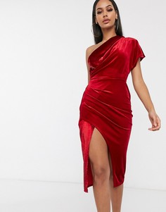 Бархатное платье миди с запахом ASOS DESIGN-Красный