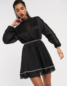 Шифоновое фактурное приталенное платье мини с отделкой металлик ASOS DESIGN-Черный