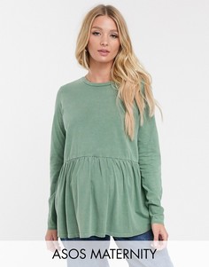 Свободный выбеленный лонгслив ASOS DESIGN Maternity-Зеленый