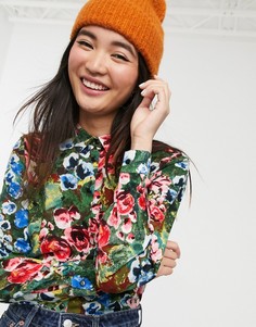 Зеленая свободная блузка с цветочным принтом Monki-Зеленый