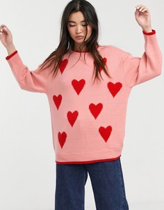 Розовый джемпер с круглым вырезом и рисунком сердца Monki