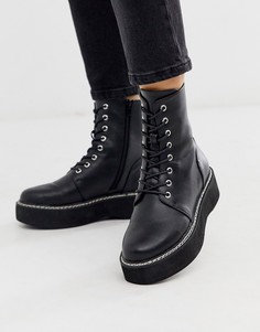 Черные ботильоны со шнуровкой на массивной подошве ASOS DESIGN-Черный