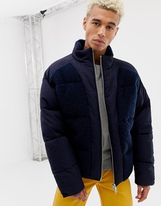Темно-синий пуховик с плюшевыми вставками ASOS DESIGN