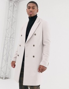 Двубортное шерстяное пальто светло-розового цвета ASOS DESIGN-Розовый