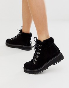 Ботинки с 6 парами люверсов и искусственным мехом Skechers Shindig-Черный