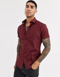 Бордовая облегающая поплиновая рубашка ASOS DESIGN-Красный